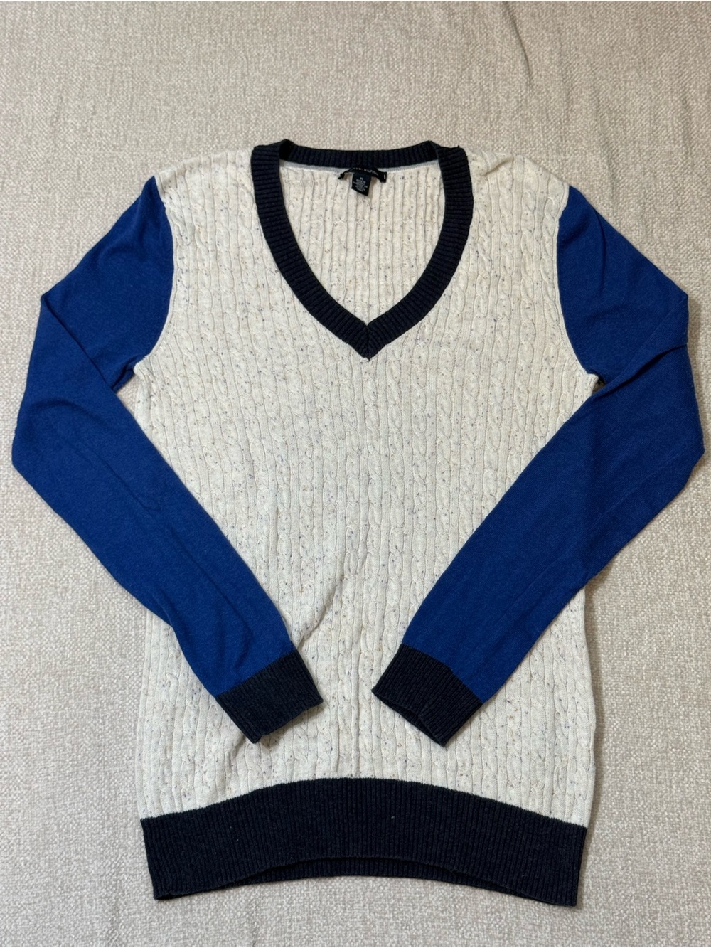 Tommy Hilfiger Womens M Cable Knit V Neck Sweater Blue Preppy Old Money